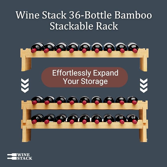 36 Bottle Bamboo Stackable Freestanding Wine Rack, No Tools Assembly, Durable, Wine and Liquor Bottle Storage for Small Spaces