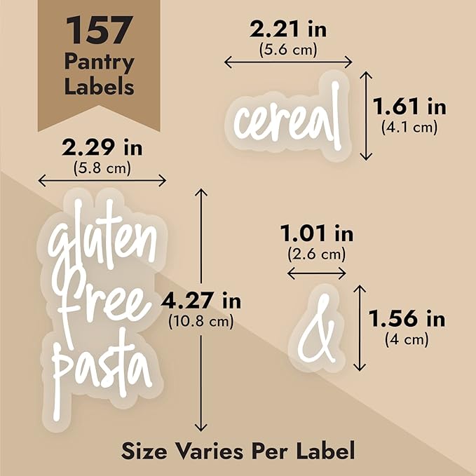 Talented Kitchen Script Pantry Labels - Water-Resistant Reusable Stickers for Pantry Organization - Clear Flour Sugar Stickers - Peel & Stick Spice Jar Labels - 1"-1.5", Laminated Vinyl, 157 Count