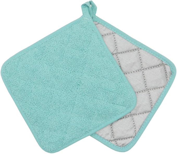 Cotton Pot Holders Cotton Made Machine Washable Heat Resistant Everyday Kitchen Basic Terry Pot Holder, Hot Pads, Trivet for Cooking and Baking Set of 4 (Sky Blue)