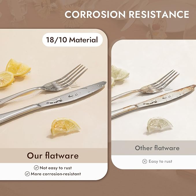 KINGSTONE 40-Piece Silverware Set for 8,18/10 Premium Stainless Steel Flatware Set, for Home, Restaurant, Wedding and Party Use, Mirror-Polished Cutlery Set, Dishwasher Safe.