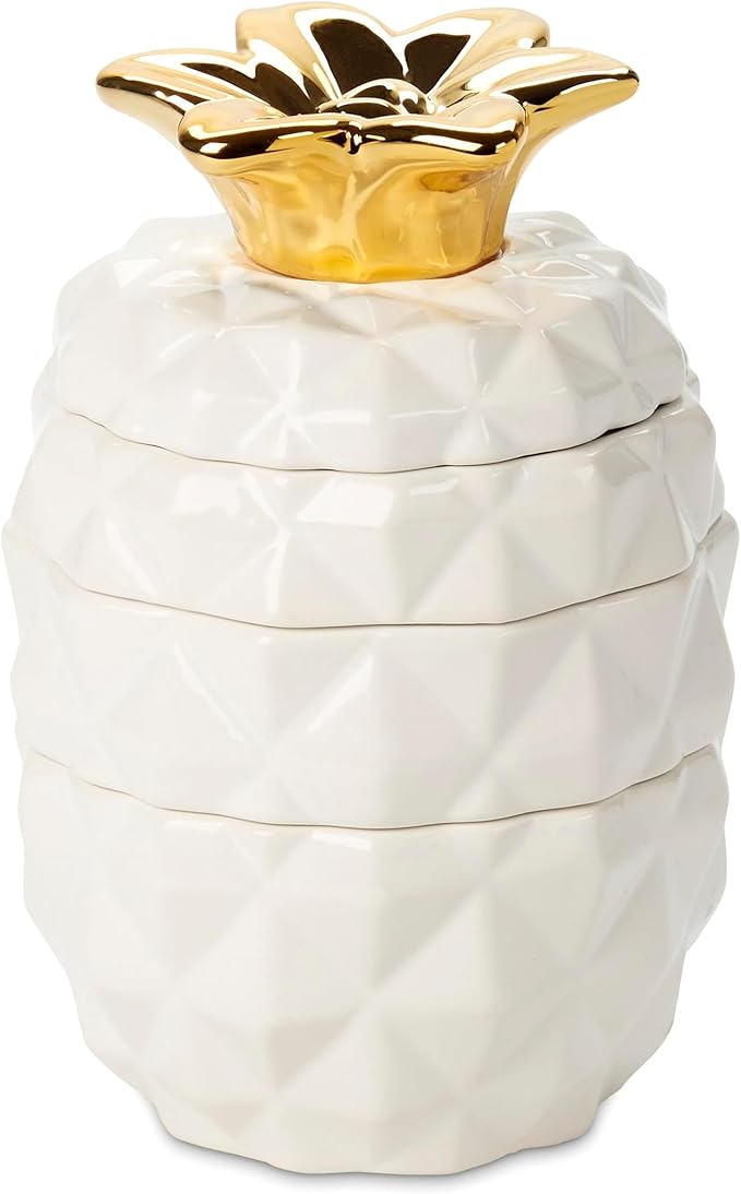 Set of 4 Decorative Pineapple Shaped Stackable Ceramic Kitchen Measuring Cups in 4 Assorted Sizes