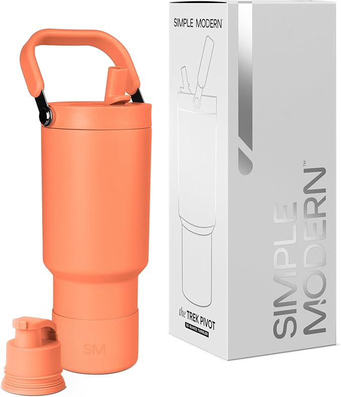 Simple Modern Trek Pivot | 30oz Flip Straw Tumbler with Handle | Water Bottle & Boot | Interchangeable Straw & Chug Lids | Insulated Stainless Steel Jug | Gym Sports Outdoors | Clementine