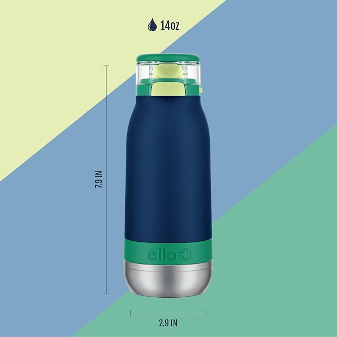 Ello Emma 14oz Vacuum Insulated Stainless Steel Kids Water Bottle with Straw and Built-in Carrying Handle and Leak-Proof Locking Lid for School Backpack, Lunchbox and Outdoor Sports