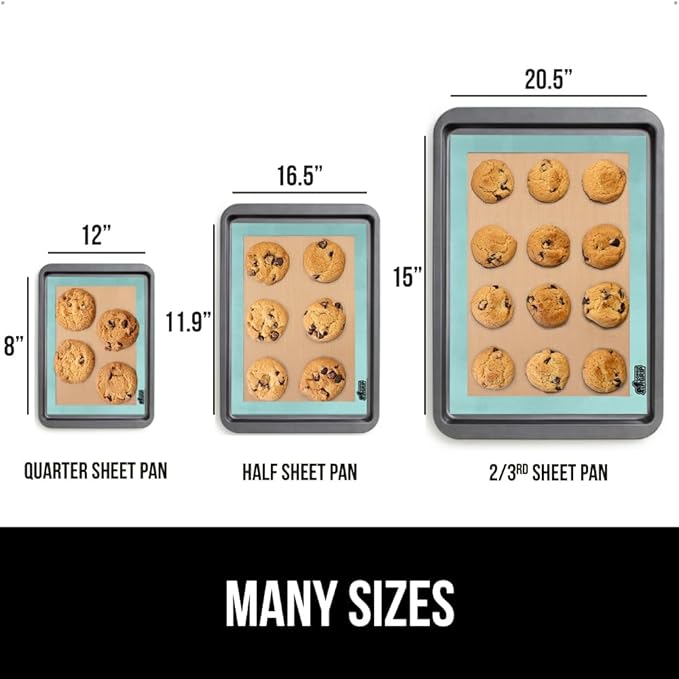 GORILLA GRIP Reusable Nonstick Silicone Baking Mat, 2-Pack, 20.5x14.62, 2/3 Sheet, BPA-Free Oven Safe Food Liner for Cookie Sheets, No Mess Easy Clean Pastry Mats, Holiday Baking Essentials, Mint