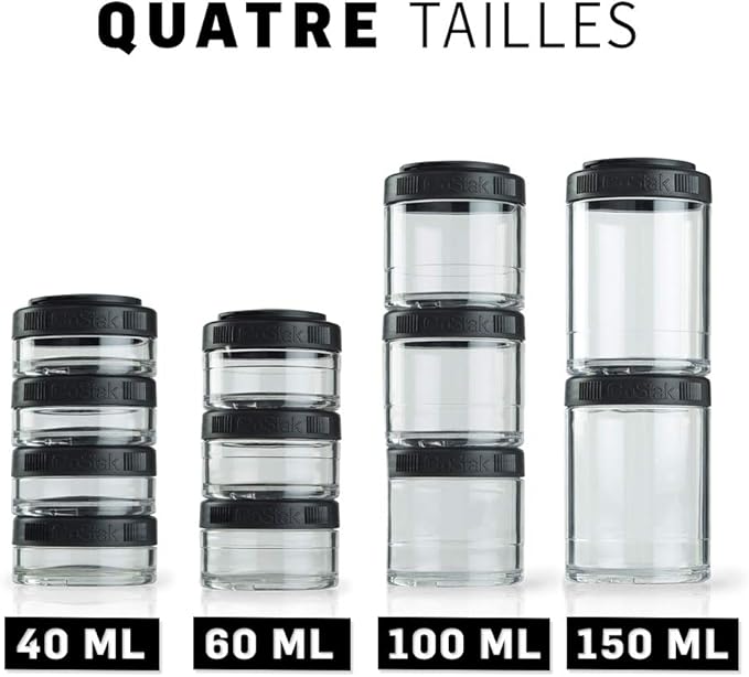 BlenderBottle GoStak Twist n' Lock Storage Jars, 150cc 2-Pak, Black