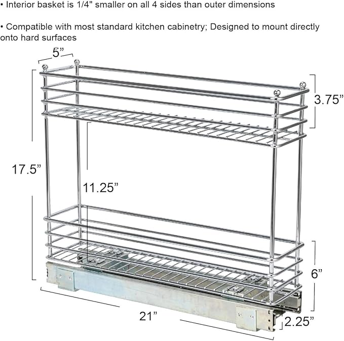 Household Essentials Chrome 2-Tier Sliding Cabinet Organizer, 5"