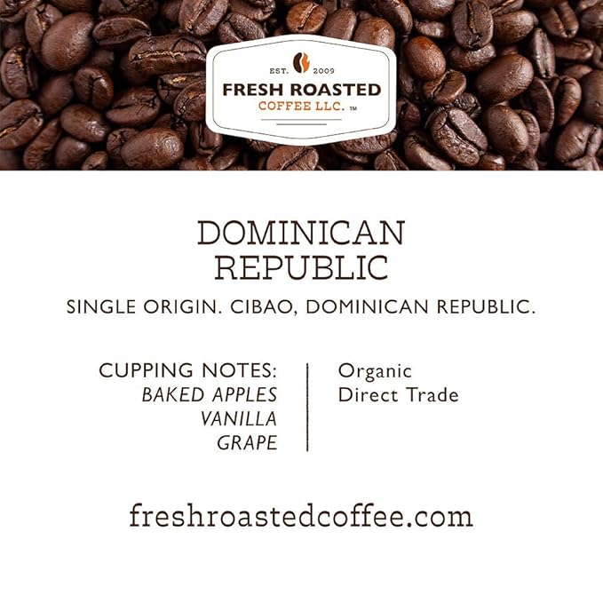 Fresh Roasted Coffee, Organic Dominican Republic | USDA Organic, Direct Trade, Kosher | Medium Roast 12 oz Whole Bean