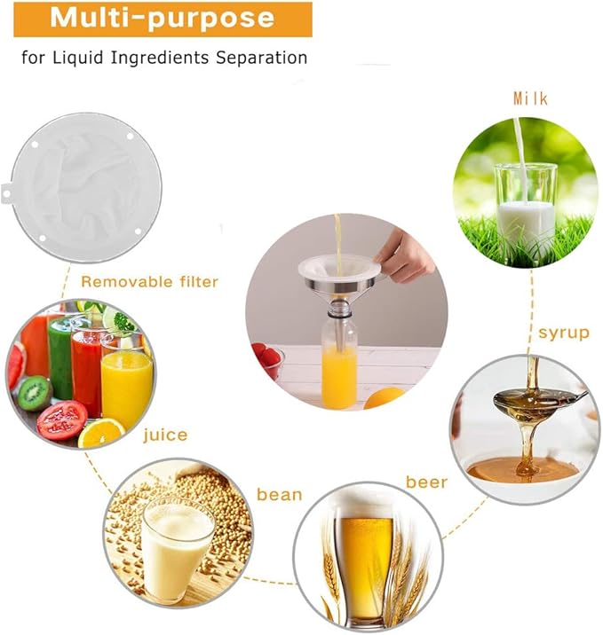 5-Inch Food Grade Stainless Steel Kitchen Funnel with 200 Mesh Food Filter Strainer for Transferring of Liquid Dry Ingredients and Metal Cooking Funnel