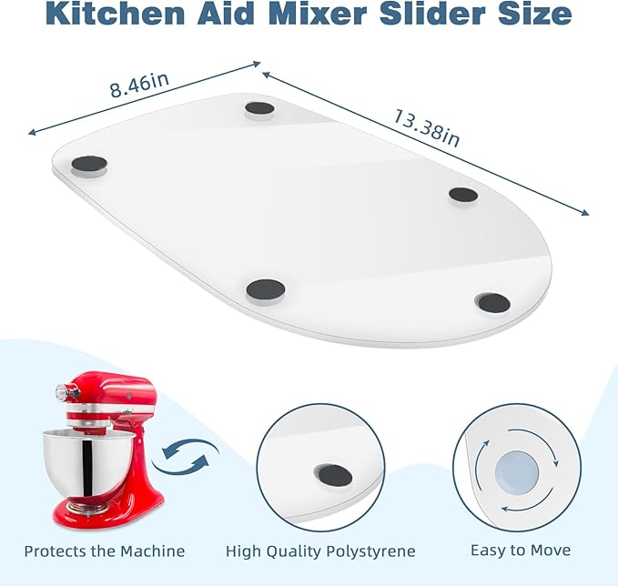 Mixer Slider Mat for Kitchen Aid 4.5-5 Qt Tilt Head Stand Mixer, Glossy Sliding Tray Mixer Sliders for Kitchenaid Artisan Mixer, Kitchen Aid Accessories and Attachments, Countertop Storage, Clear