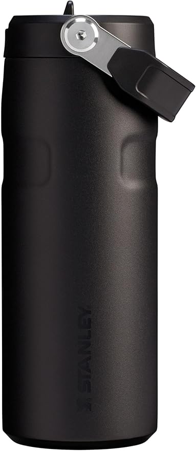 STANLEY IceFlow Flip Straw 2.0 Water Bottle 16 OZ | Built-In Straw with Larger Opening | Lightweight & Leak-Resistant | Insulated Stainless Steel | BPA-Free | Black 2.0