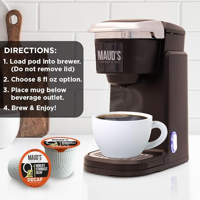 Maud's World's Strongest Decaf Coffee Pods, 50ct, Decaffeinated Dark Roast Coffee in Recyclable Single Serve Pods – 100% Arabica Coffee, Compatible with Keurig K Cups Maker