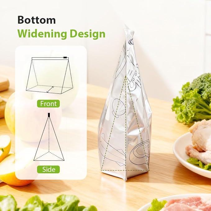 Reusable Aluminum Foil Sealable Storage Bags, 2026 New Resealable Vacuum Zipper Pouches, Stand Up Foil Sealable Bags with Label and Zip Lock for Kitchen (10, Large)