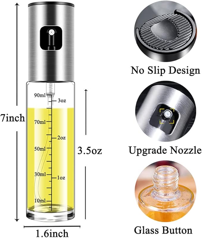 Olive Oil Sprayer Mister for Cooking Oil Spritzer for Air Fryer,Oil Spray Bottle for Vinegar Kitchen Gadgets for BBQ,Making Salad, Baking, Grilling (100ml)