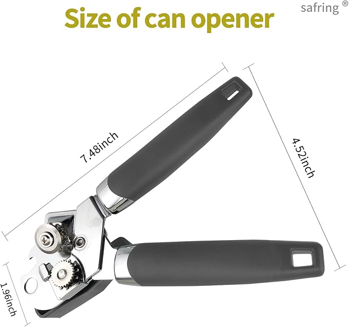 Can Opener Manual, Handheld Strong Heavy Duty Stainless Steel Can Opener, Comfortable Handle, Sharp Blade Smooth Edge, Can Openers with Multifunctional Bottle Opener, Gray