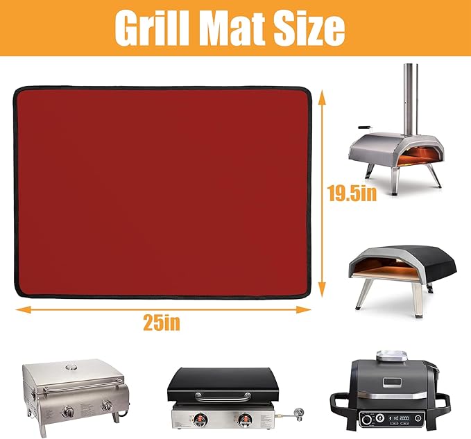 25x19.5in Heat Resistant Grill Mats for Outdoor Grill to Protect Your Prep Table and Outdoor Grill Table - Fire Proof & Water Proof & Oil Proof BBQ Mat - Red (1mm)
