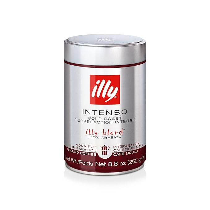 Illy Ground Moka Coffee - Intenso Bold Roast - Mild & Balanced - 100% Arabica - Pre-Ground for Moka Pot - Pressurized Packaging Sealed for Freshness - 8.8oz (Pack of 6)