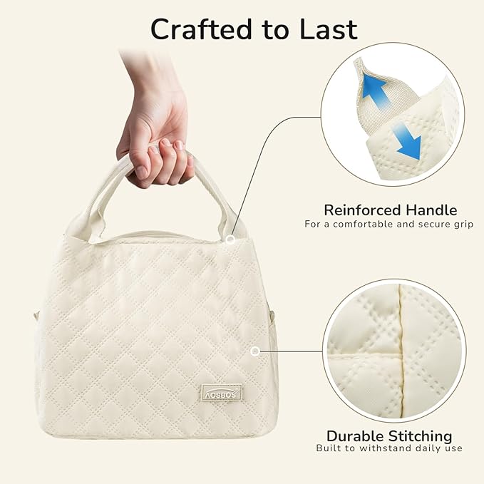 Aosbos Lunch Bag Women Insulated Lunch Box for Women Lunch Tote for Adult Lunch Cooler Bag Lunchbox for Work Office Picnic，beige