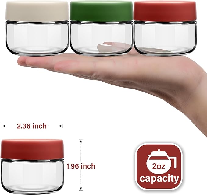 EONJOE 2 oz Glass Dressing Containers To Go Sauce Cups Mini Condiment Dip Jars with Lids Lunch Box Accessories,6-Pack