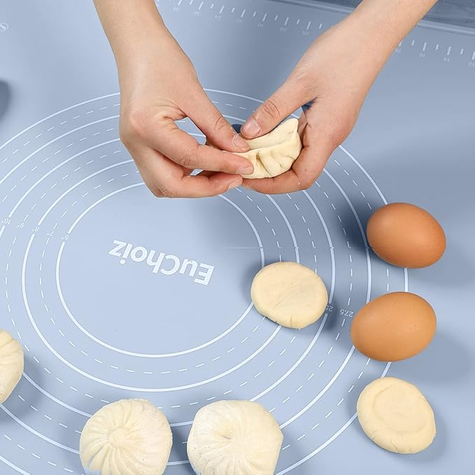 Silicone Pastry Mat 24"*16" Extra Thick Non Stick Baking Mat Food Grade Silicone Dough Rolling Bake Mat with Edge Heightening Blue