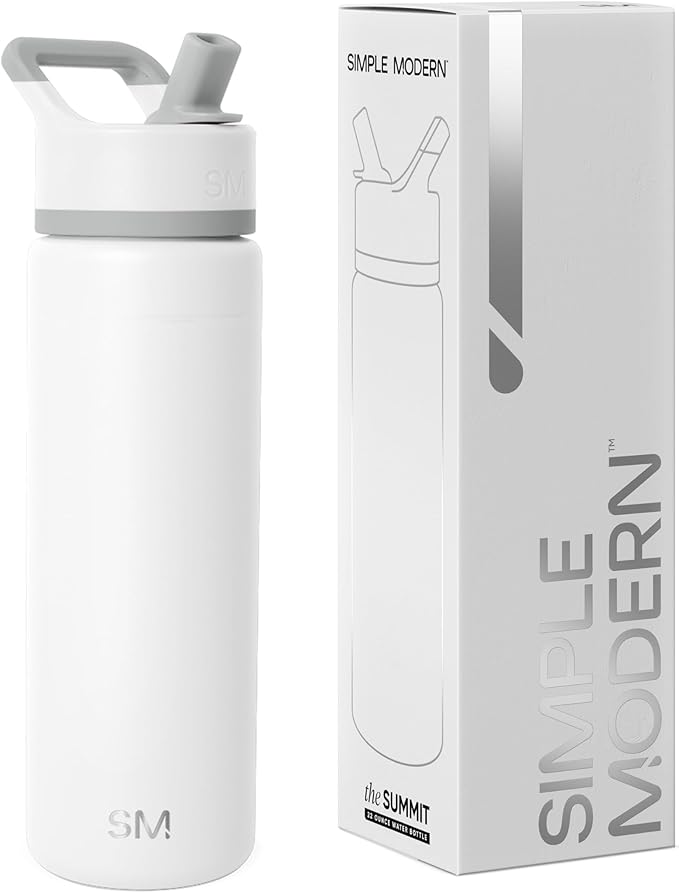 Simple Modern Water Bottle with Straw Lid Vacuum Insulated Stainless Steel | Reusable Leak Proof BPA-Free Flask for Gym, Travel, Sports | Summit Collection | 22oz, Winter White Mix