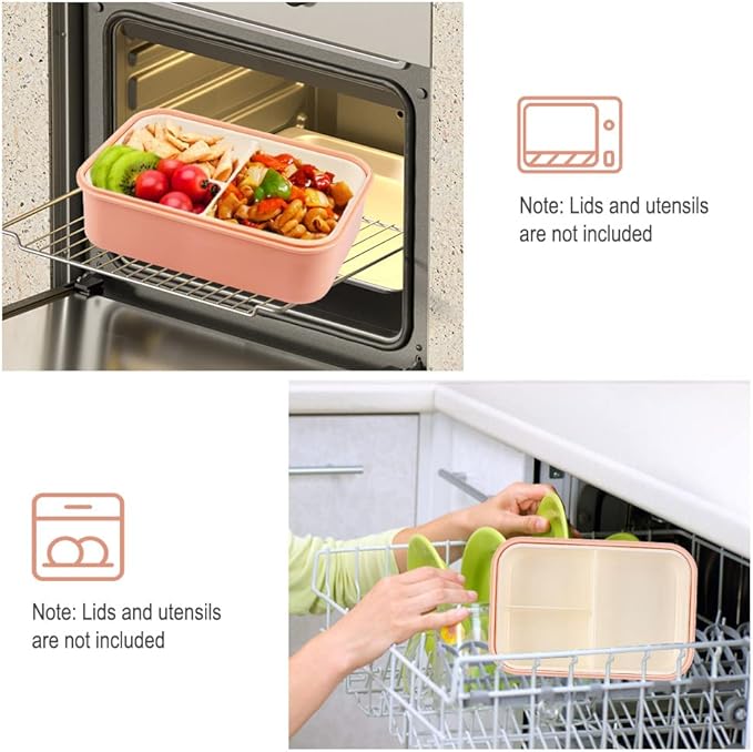 NatraProw Bento Box for Adult, 1400 ML Lunch Containers for Adults, LeakProof Lunch Box with Utensils, BPA Free, 3 Compartment Bento Box Microwave Safe, Light Pink