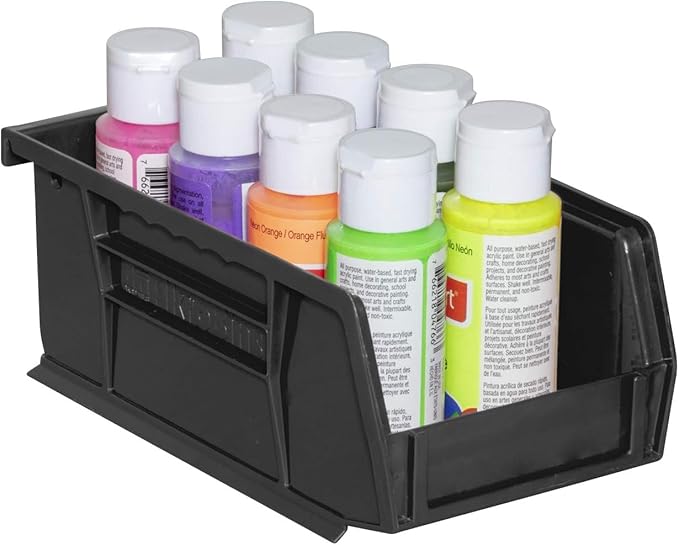 Akro-Mils 30220 AkroBins Plastic Storage Bins, Space-Saving Stackable Bins for Garage, Pantry, Craft Organization, 7-" x 4-" x 3-", Black, 24-Pack
