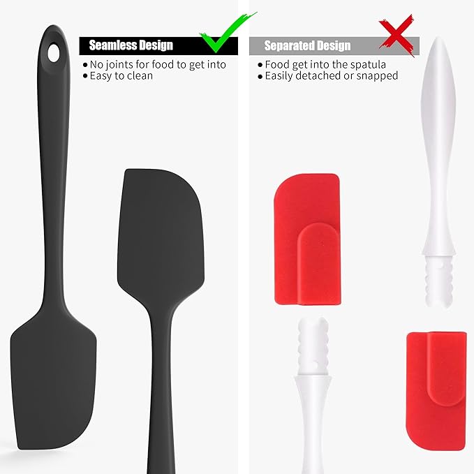 3-Piece Silicone Spatula Scrapers: Doosu 600°F Heat Resistant Food Grade Kitchen BPA Free Rubber Baking Cooking Tool Nonstick Utensil Set for Mixing, Scraping, Folding, Stirring, Serving (Black)