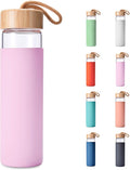 20 Oz Borosilicate Glass Water Bottles with Silicone Sleeve BPA Free, Dishwasher Safe - Reusable Clear Glass Drinking with Leak Proof Bamboo Lid | Perfect Gym Water Bottles for Men & Women