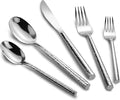 18/10 Stainless Steel Flatware Set Hand Forged Silverware Set Cutlery Set Round Hammered Handle Mirror Finished Heavy Duty 20 Pieces Service for 4