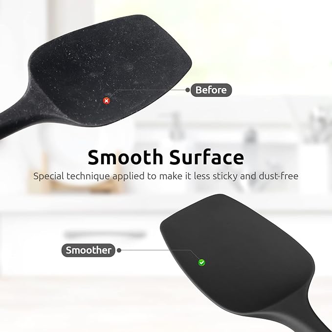 Heat Resistant Silicone Spatula Set: U-Taste 600ºF High Temp Seamless Food Grade Utensil, Flexible Rubber Silicon Kitchen Cooking Mixing Baking Scraper for Nonstick Cookware Set of 4 (Black)