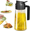 Olive Oil Sprayer Mister for Cooking,2 in 1 Olive Oil Dispenser Bottle for Kitchen,17oz Oil Sprayer for Cooking,Premium Glass Oil Mister Bottle for Air Fryer,Barbecue,Salad,Frying,BBQ (Black 1 Pack)