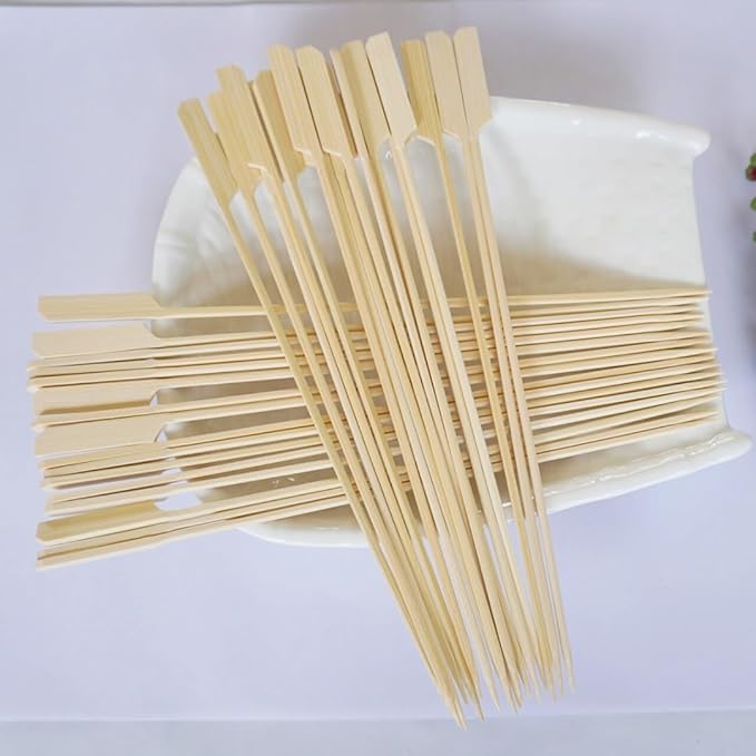 10 Inch (400 Pack) Natural Bamboo Skewers Wide Flat Paddle Bamboo Wood Picks for Grilling, Appetiser, Fruit, Cocktail, Kabob, Barbecue, Sausage