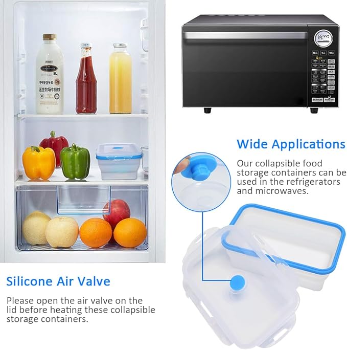 Alimat PluS 40.5oz Silicone Food Storage Containers, 3 Pack Set 1200ml Extra Large Collapsible Food Storage Containers with Lids, Collapsible Food Storage Containers Suitable for Lunch and Fruits