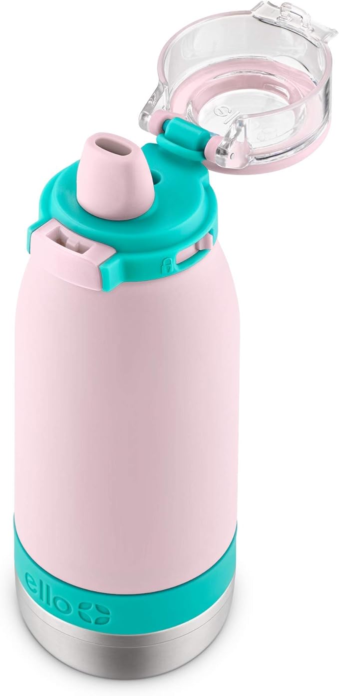 Ello Emma 14oz Vacuum Insulated Stainless Steel Kids Water Bottle with Straw and Built-in Carrying Handle and Leak-Proof Locking Lid for School Backpack, Lunchbox and Outdoor Sports