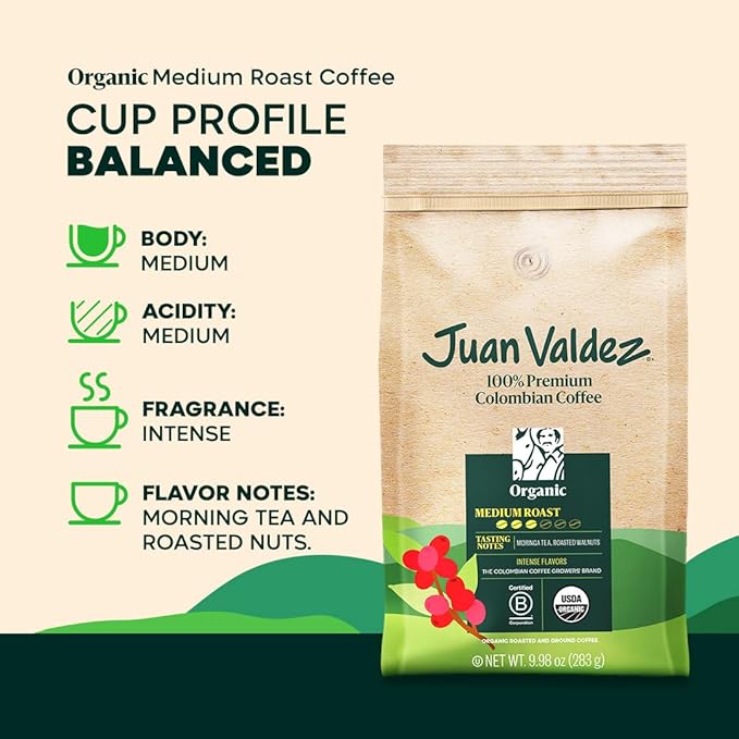 Juan Valdez Organic Ground Coffee, Balanced Roast 10 OZ - 100% Colombian Coffee USDA Organic Certified - 100% organic coffee free of chemicals in its cultivation process (Pack of 3)