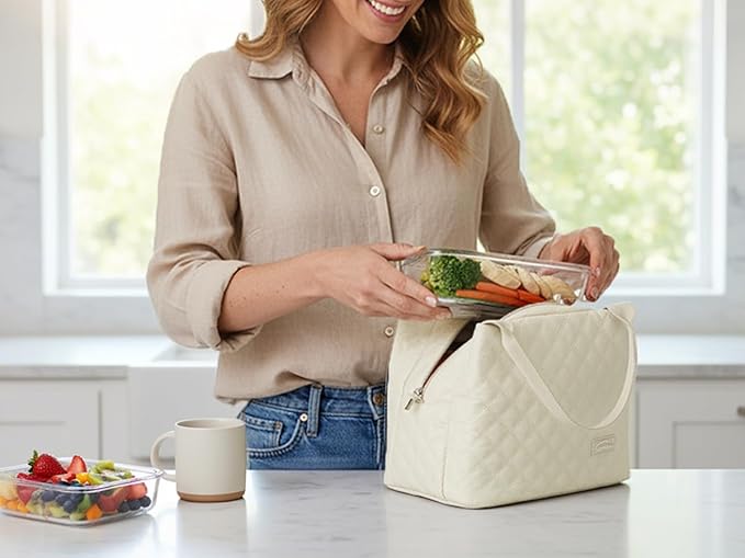Aosbos Lunch Bag Women Insulated Lunch Box for Women Lunch Tote for Adult Lunch Cooler Bag Lunchbox for Work Office Picnic，beige