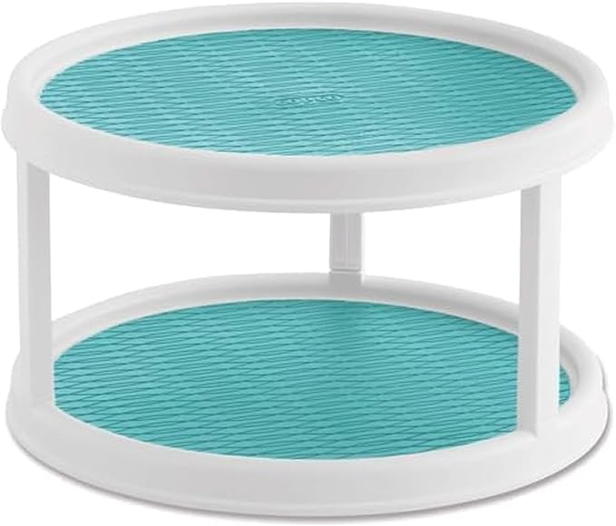 Copco Non-Skid 2 Tier Turntable, 12" - Ideal for Kitchen, Bathroom, Home Office, Laundry Room, Garage, Craft Room, Pantry - Smooth-Glide Lazy Susan Organizer with Nonskid Liner and Raised Rim