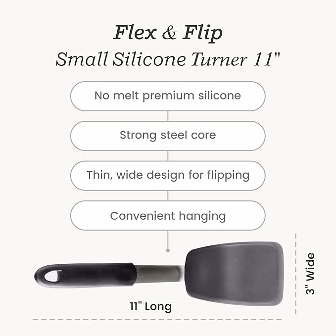 StarPack Premium Flexible Silicone Turner Spatula - High Heat Resistant to 600°F, Hygienic One Piece Design, Non Stick Rubber Kitchen Utensil for Fish, Eggs, Pancakes, Cookies & more (Stormy Grey)