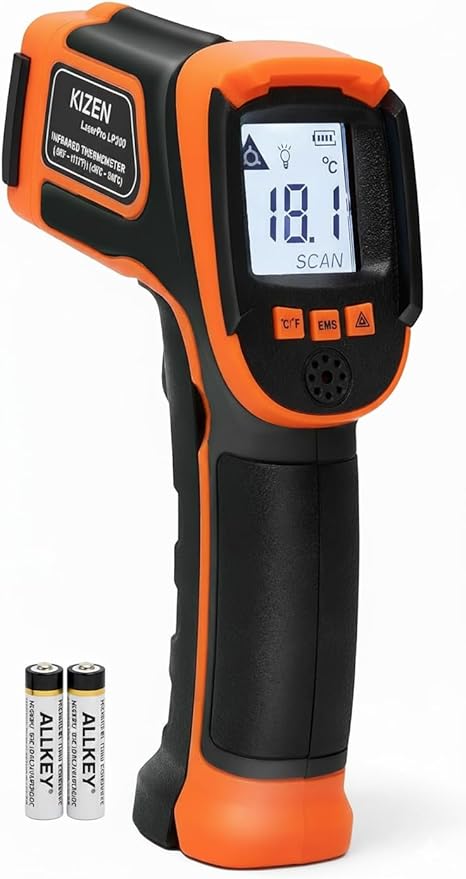 Kizen Infrared Temperature Gun - Handheld Surface Infrared Thermometer for Griddle, Grill, Pizza Oven, Candy, & A/C - Laser Thermometer Gun -58F to 1112F - Surface Temp Gun