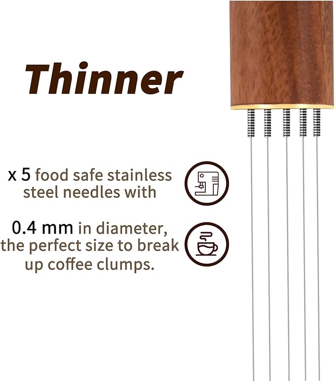 Espresso Coffee Stirrer 5 Needles 0.4mm Espresso Distribution Tools, Natural Wood Handle and Stand (Rosewood)
