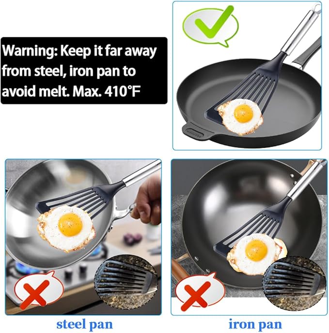 KSENDALO Thin Kitchen Spatula Turner for Egg,Fish, Slotted Flexible Plastic Spatula for Nonstick Cookware, Idea Kitchen Utensil for Egg, Bacon, Fish, Pancakes