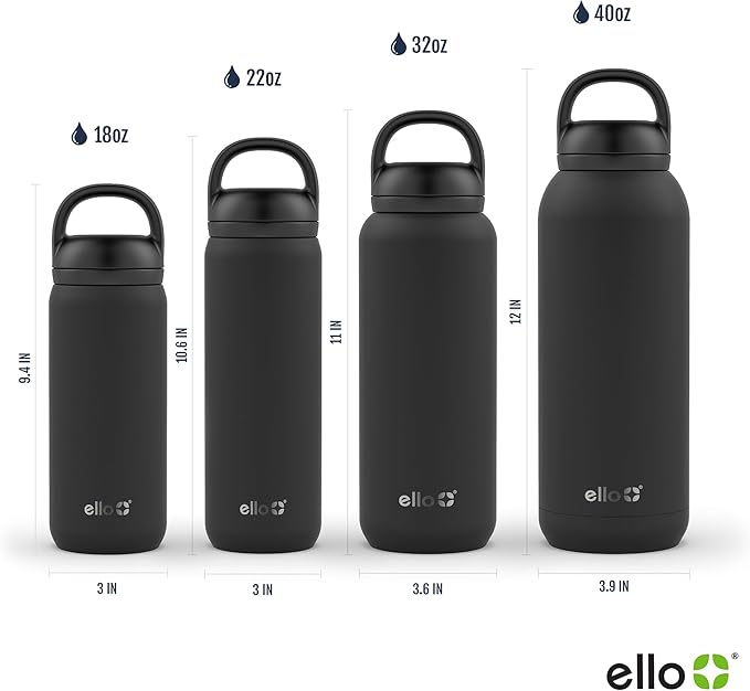 Ello Cooper Twist 22oz Stainless Steel Water Bottle with Chug Lid | Leak Proof Double Walled and Vacuum Insulated | Fits Car Cupholder | Built in Carry Loop | Dishwasher Safe | Sage