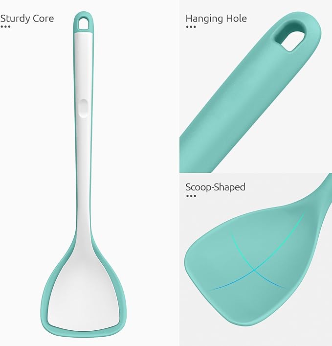 U-Taste 600ºF Heat Resistant Wok Spatula: 13.76" Long, 3.63" Wide Silicone Cooking Utensils with Flexible Edge & Sturdy Core, for Kitchen Stir Fry, Serving, Scoop, Non-Stick Pan, Cast Iron (Aqua Sky)