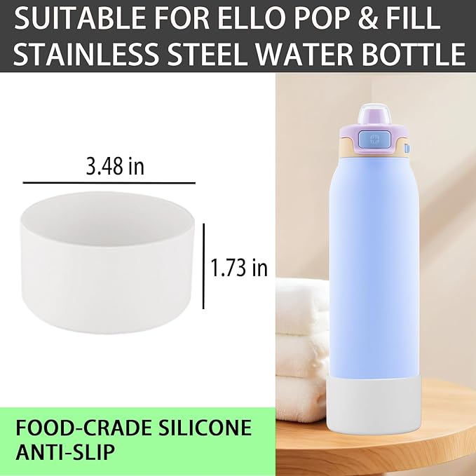 2 PCS Silicone Bottom for Ello Pop 32 OZ Water Bottle, Water Boot for Ello Pop,Avoid Scratches and Noise(white color 32oz)