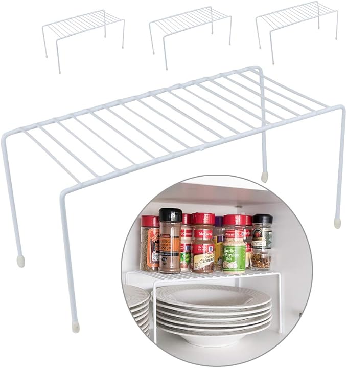Evelots Kitchen Cabinet Wire Shelf Organizer/Rack - 4 Pack Sturdy Metal Shelf Risers - Double Your Counter Space - Great for Kitchen, Freezer, Pantry and Bathroom - Rustproof - White