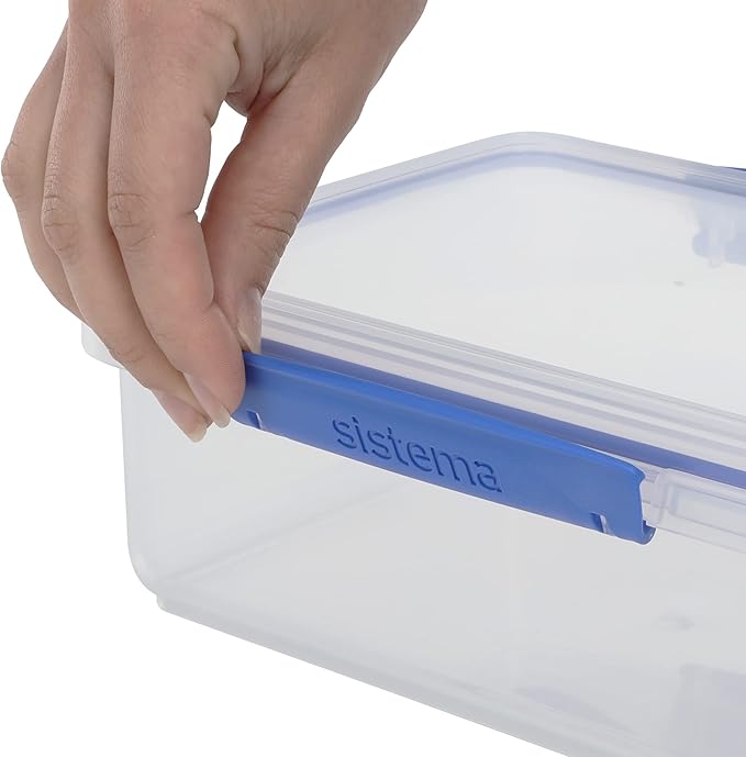 Sistema KLIP IT Rectangular Collection Food Storage Container, 33.8 oz./1.0 L, Clear/Blue, 3 Count