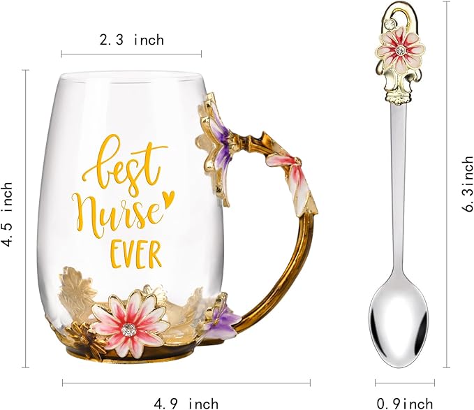 OEAGO Nurse Week Gifts for Women Tea Cup Nurses Day Gift for Nurse Doctor Assistant Appreciation Graduation Birthday Funny Present Enamel Flower Glass Mugs for Dentist from Patient Friends