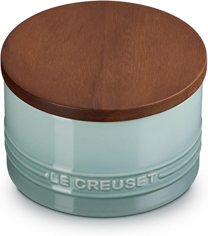 Le Creuset Signature Salt Cellar and Storage Canister with Wood Lid, 16 oz., Sea Salt