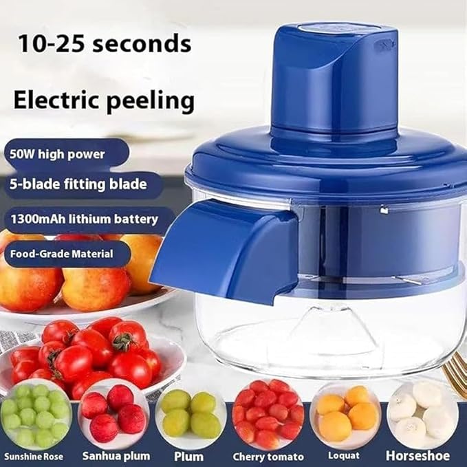 Automatic Fruit Peeling Machine, Rechargeable Electric Peeler for Grapes, Cherry Tomatoes & Garlic, One-Click Peeling, Cordless Kitchen Gadget for Quick & Easy Food Prep (round head)