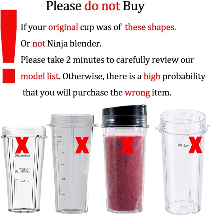 Replacement 18oz Blender Cup with Sip & Seal Lid For Nutri Ninja BL450 BL456 BL480 BL482 BL640 BL642 BL682 BN401 BN751 BN801 Foodi SS101 SS151 SS351 SS401 SS400 Ninja Blender Auto IQ Blade, 2-Pack